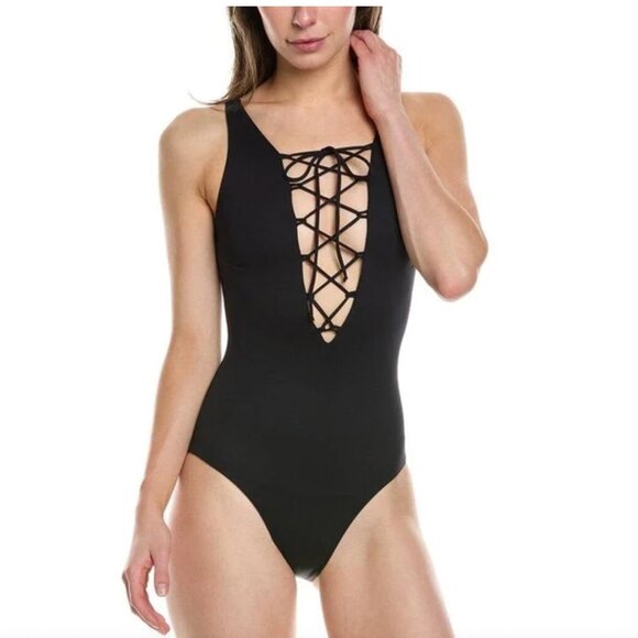 New! Melissa‎ Odabash Vegas One-Piece Lace Up Strappy Plunge Cut Out - Picture 1 of 5